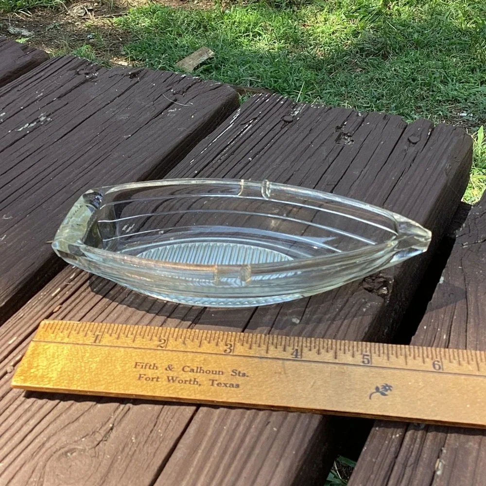 Vintage‎ Glass Ashtray Boat Shape Clear Made in USA